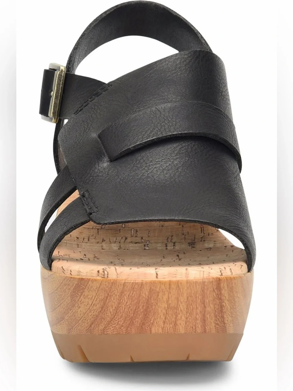 Korks Lynda Platform Cork Wedge Sandal Black Leather (9)
